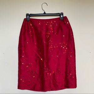 Ann Taylor Red Sequins Pencil Mini Skirt